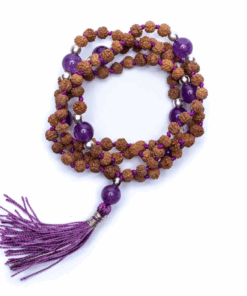 Mala para Yoga Rudraksha y amatista con borla 108 cuentas