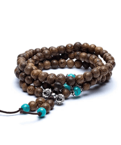Mala para Yoga madera elástico 108 cuentas ornamentales y dorje