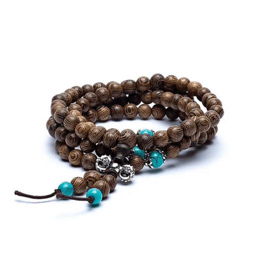 Mala para Yoga madera elástico 108 cuentas ornamentales y dorje