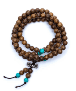 Mala para Yoga madera elástico 108 cuentas ornamentales y dorje