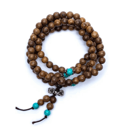 Mala para Yoga madera elástico 108 cuentas ornamentales y dorje