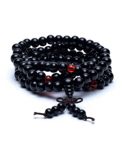 Mala para Yoga madera elástico y 108 cuentas ornamentales