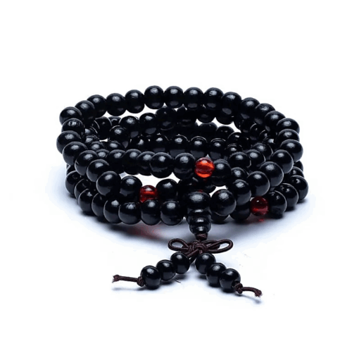 Mala para Yoga madera elástico y 108 cuentas ornamentales