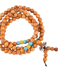 Mala para Yoga madera elástico 108 cuentas ornamentales y dorje 3