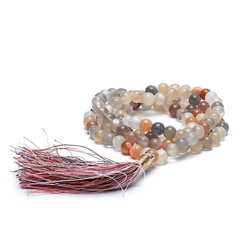 Mala para Yoga de piedra de luna calidad AA 108 cuentas + bolsa