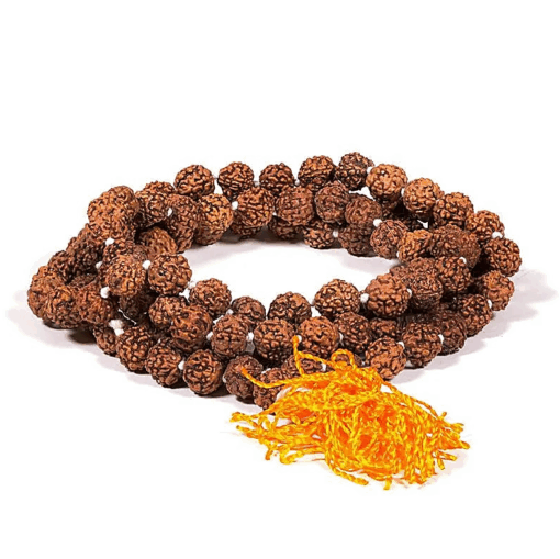 Mala para Yoga de Rudraksha 108 cuentas y borla naranja