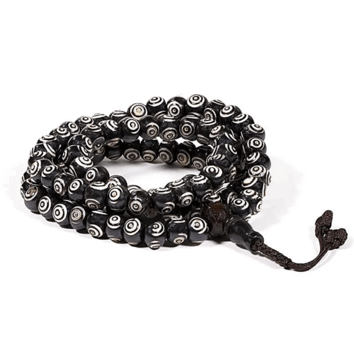 Mala para Yoga de hueso blanco-negro 108 cuentas + cuenta Guru