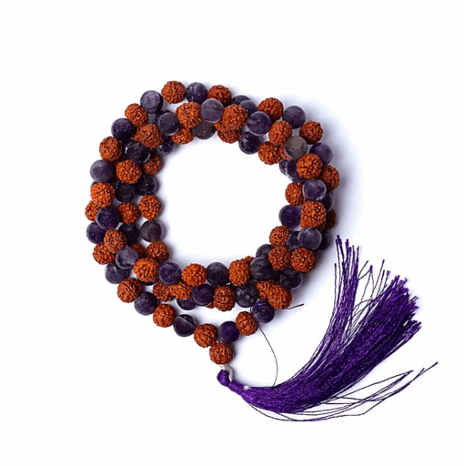 Mala para Yoga de rudraksha / amatista 108 cuentas