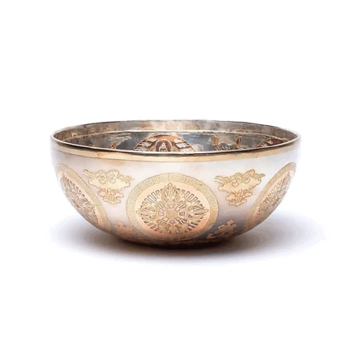 Cuenco Tibetano para Yoga sonoro plateado Chenrezig