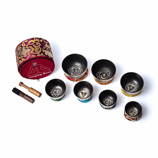 Set de cuencos para Yoga cantores Chakra con Ojos de Buda y bolsa 2