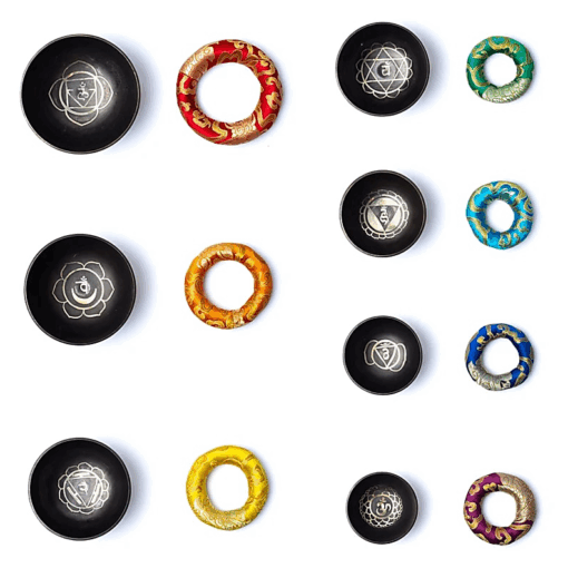 Set de cuencos para Yoga cantores Chakra con Ojos de Buda y bolsa 2