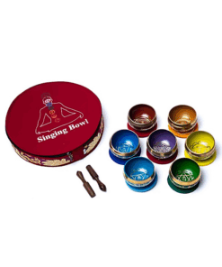 Set de cuencos para Yoga cantores Chakra coloreados con bolsa
