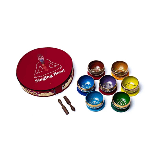 Set de cuencos para Yoga cantores Chakra coloreados con bolsa