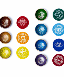 Set de cuencos para Yoga cantores Chakra coloreados con bolsa