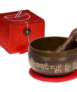 Set de regalo cuenco tibetano para yoga Om rojo