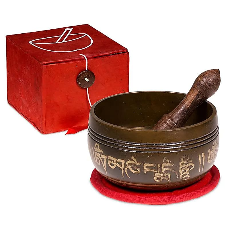 Set de regalo cuenco tibetano para yoga Om rojo