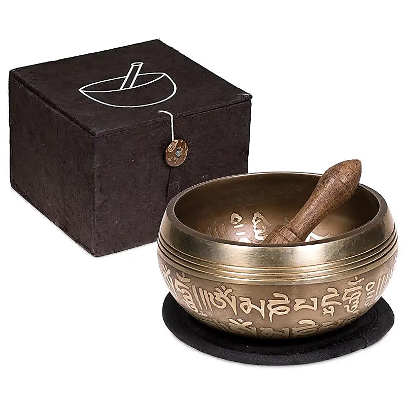 Set de regalo cuenco tibetano para yoga Om negro