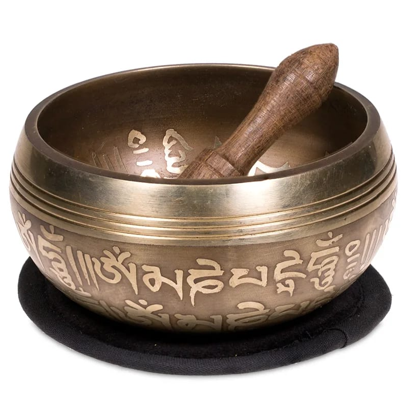 Set de regalo cuenco tibetano para yoga Om negro