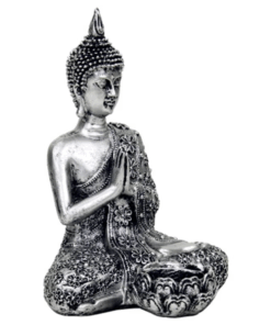 Estatua de Buda para Yoga con portavelas color plata - 20,5 cm