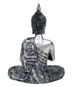Estatua de Buda para Yoga con portavelas color plata - 20,5 cm