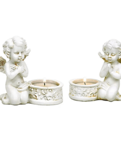 Estatua de dos ángeles con portavelas para yoga