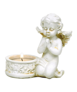 Estatua de dos ángeles con portavelas para yoga