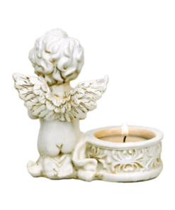 Estatua de dos ángeles con portavelas para yoga