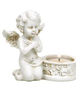 Estatua de dos ángeles con portavelas para yoga