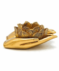 Estatua Portavelas manos con loto dorado