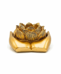 Estatua Portavelas manos con loto dorado