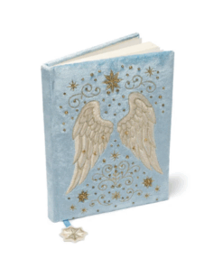 Cuaderno de terciopelo azul con alas de ángel para Yoga