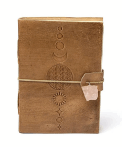 Cuaderno Flor de la Vida con cuarzo rosa y cubierta de polipiel para yoga