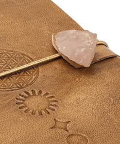 Cuaderno Flor de la Vida con cuarzo rosa y cubierta de polipiel para yoga