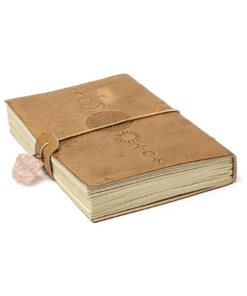 Cuaderno Flor de la Vida con cuarzo rosa y cubierta de polipiel para yoga