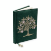 Cuaderno de terciopelo verde con Árbol de la Vida y corazones para yoga