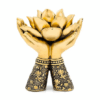 Estatua Portavelas manos de pie con loto color oro para yoga