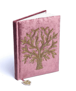 Cuaderno terciopelo rosa con Árbol de la Vida para yoga