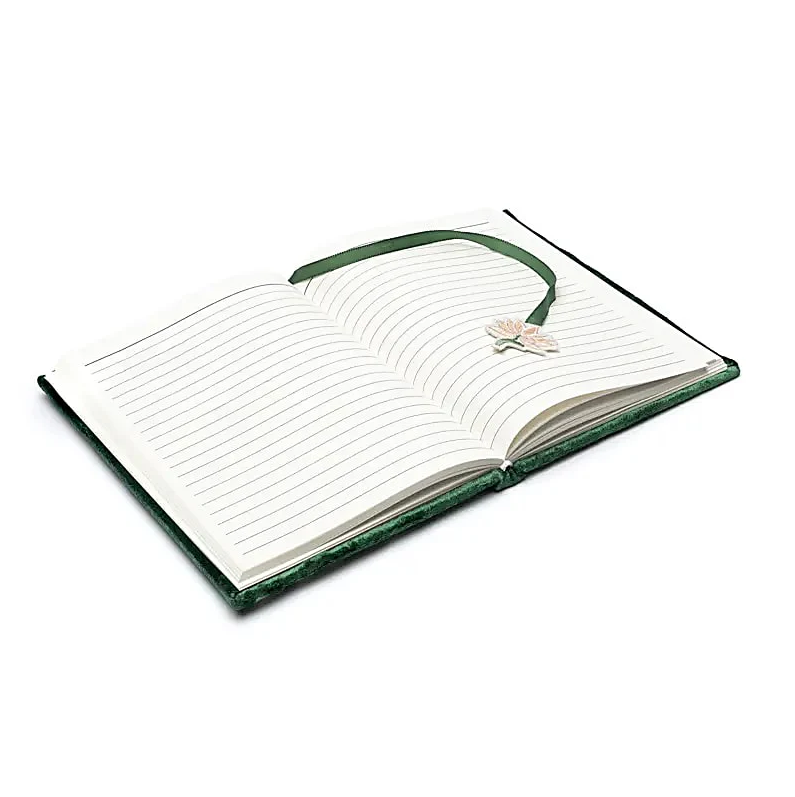 Cuaderno Cuaderno de terciopelo verde con loto para yoga