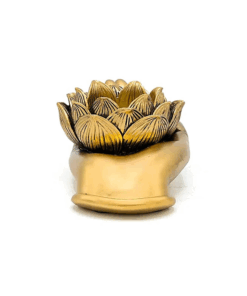 Estatua Portavelas mano con loto color oro para yoga 2 unidades