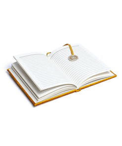 Cuaderno de terciopelo amarillo con sol
