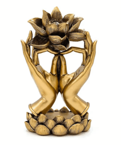Estatua Decoración Manos con Loto color oro para yoga
