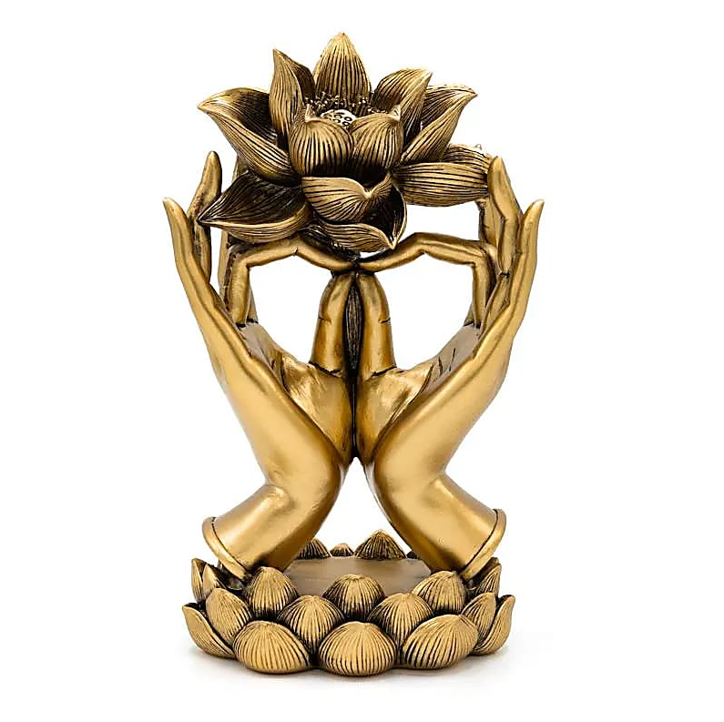 Estatua Decoración Manos con Loto color oro para yoga