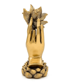 Estatua Decoración Manos con Loto color oro para yoga