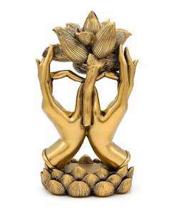 Estatua Decoración Manos con Loto color oro para yoga