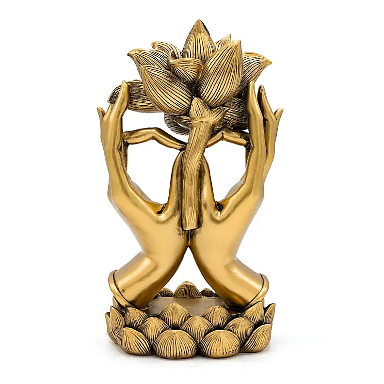 Estatua Decoración Manos con Loto color oro para yoga