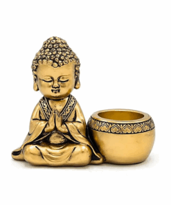 Estatua Decoración Portavelas Buda rezando color oro para yoga 2 Unidades