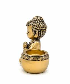 Estatua Decoración Portavelas Buda rezando color oro para yoga 2 Unidades