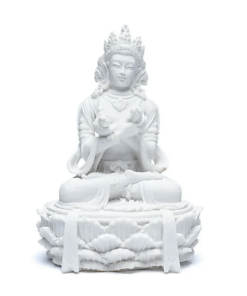 Estatua de Buda con dorje y campana blanco para yoga