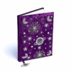 Cuaderno de terciopelo púrpura con galaxia