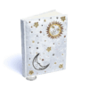 Cuaderno de terciopelo blanco con sol y luna